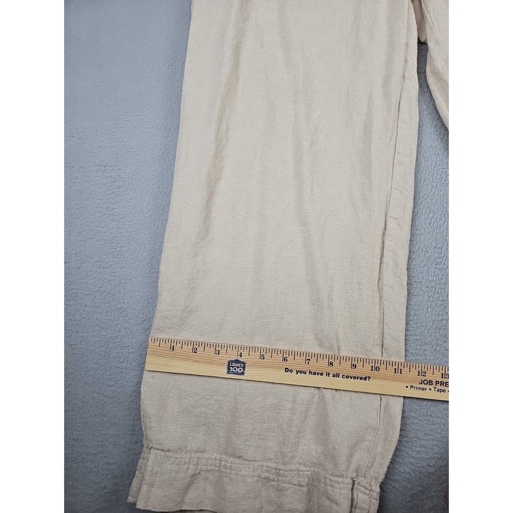 Old Navy High Rise Flax Linen Wide Leg Pants Large Tan Comfort Waistband Beach - Picture 2 of 10